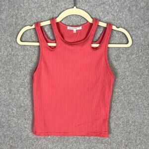 Antistar Tank Top Women Medium Coral Pink‎ Cutout Ribbed Crop Yoga Activewear